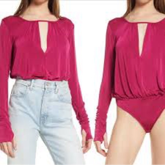 Free People Intimately Kaya Long Sleeve Cutout Bodysuit Size XL Color Fuchsia - Picture 2 of 13